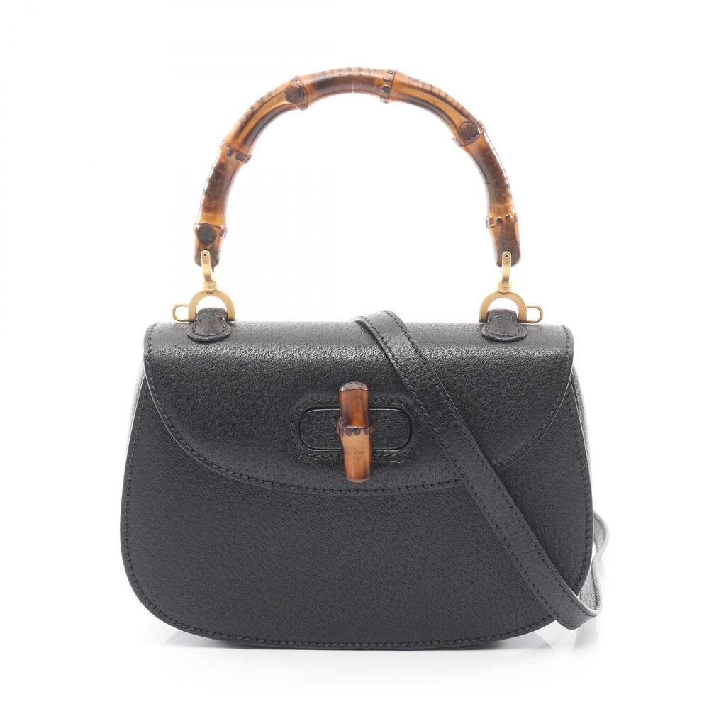 Gucci Bamboo 2Way Crossbody Bag Leather Black